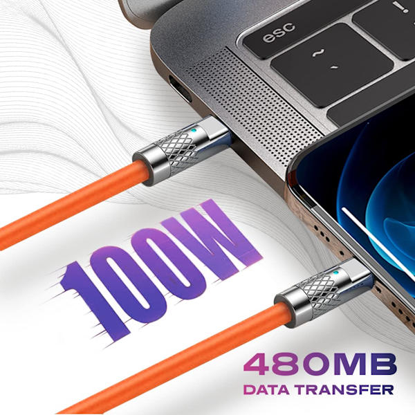 Statik TSumoCharge USB C till USB C-kabel 3,9 fot, 120W snabbladdningskabel, flytande silikon USB C-kabel, stödjer dataöverföring typ C till typ C-kabel