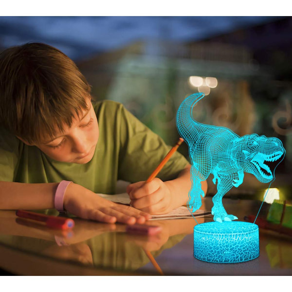 Dinosaur 3D Illusion lampa för pojke Dinosaurie lampa 16 färger med fjärrkontroll Smart Touch Nattlampa Bästa födelsedagspresent för pojke Flicka Barn Ålder
