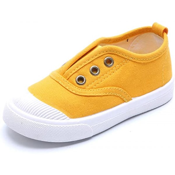 Pojkar och flickors lätta canvas slip-on sneakers löparskor ---- Gul （Storlek 34）