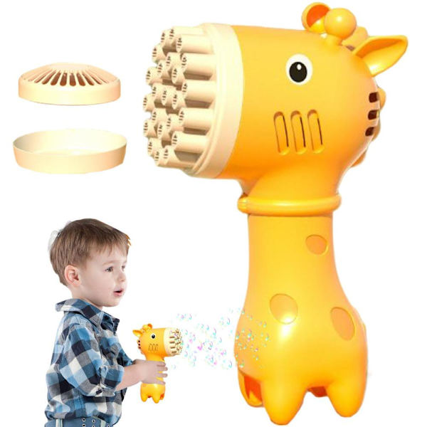 Bubbelmaskin | 2 i 1 Cartoon Giraffe Bubbelmaskin Leksak | Sommarleksak Present 32 Hål för Sommar Utomhus Födelsedag Aktivitet(Gul)