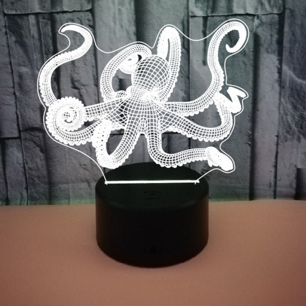 JUSTUP Optical Illusion 3D Squid Night Light 16 färger Ändra fjärrkontroll Touch Switch LED Bordslampa --- Svart säte