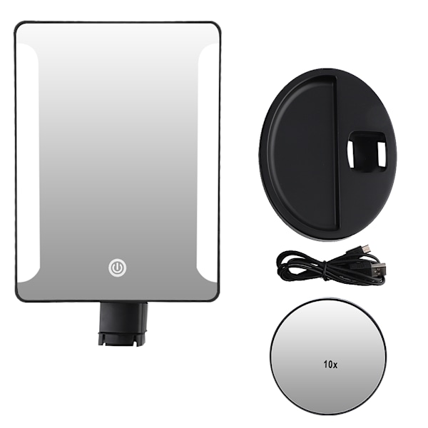 Touch Screen 38 LED Lighted Makeup Vanity Mirror Kosmetisk Spejl med 10X Manifying (Sort)
