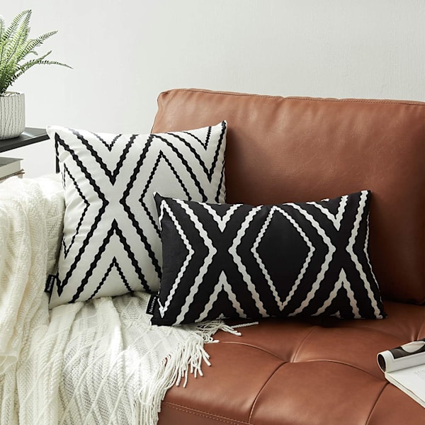 Sæt med 2 sorte lændepudebetræk 12 x 20 tommer Boho Aztec Polyester Blend Dekorative Pudebetræk til Sofa Sofa Seng Dekoration