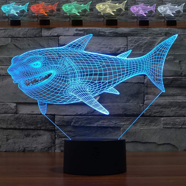 3D Hai Nattlys LED Illusjonslampe 7 Fargeskiftende Bordlamper Berøringskontroll med USB-kabel Seng Romdekor Festival Bursdagsgaver Leker