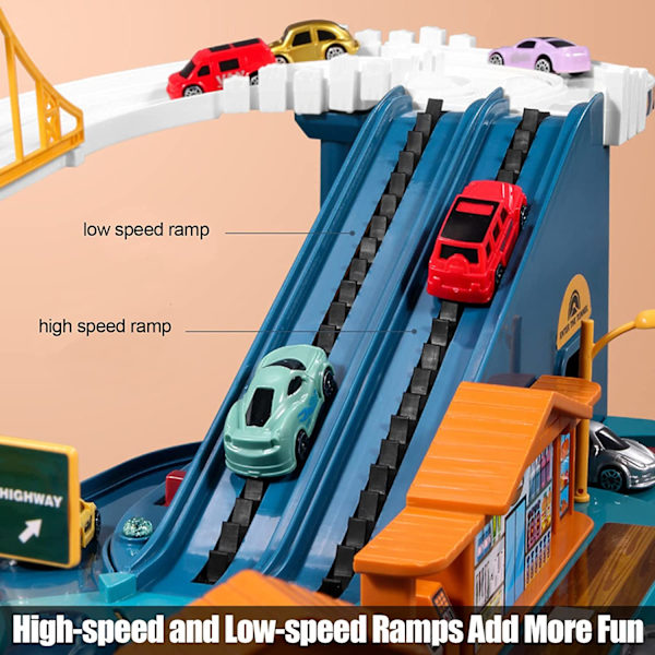 Bilbana Leksak Ramp Spår Set Modellfordon Racerbilar Leksak Set och 4 Dinosauriebilar Spår (Stadsmotorväg)