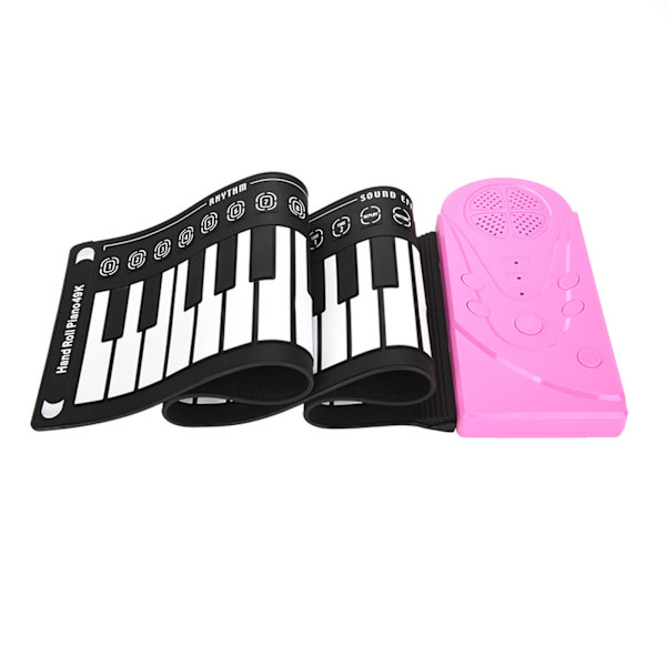 Bärbar 49 tangenter elektroniskt keyboard handrullande upp piano för barn barn nybörjare (rosa)