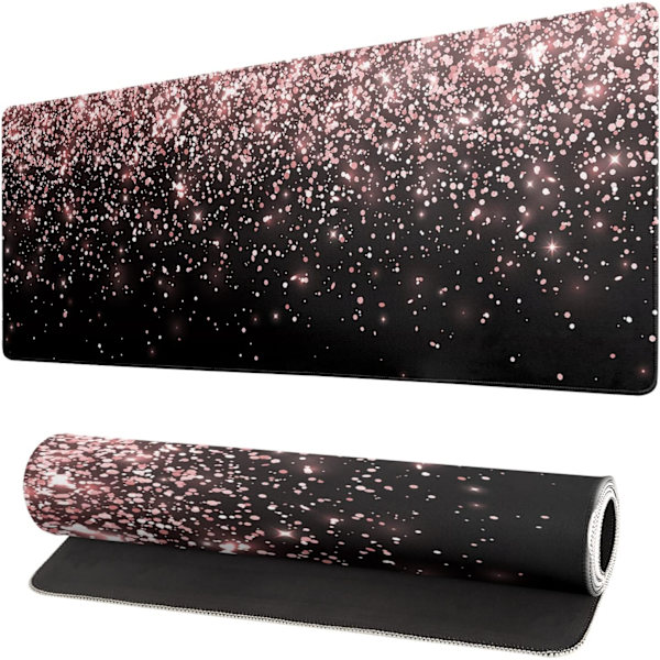Roseguld Glitter Sort Gaming Mousepad, Udvidet Stor Mouse Mat Skrivebordsunderlag, Skrivebordsunderlag XL Mousepad, 3mm Tyk Lang Skridsikker Gummi