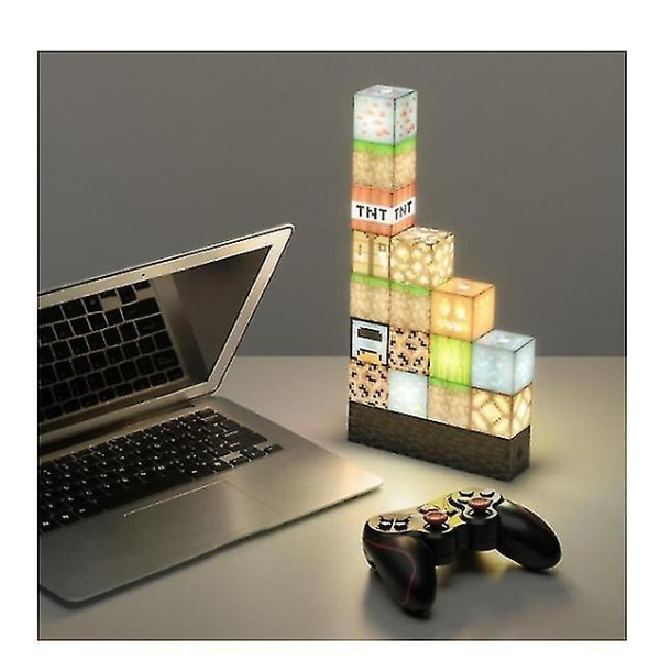 Minecraft Building Block Skrivbordslampa Gör det själv-sömnad Bordslampa Leksaker USB Charge