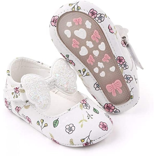 Baby flickor Pojkar Handgjorda Princess Flats Toddler First Walkers Mjukt PU-läder Halkfritt Spjälsäng Bröllopsklänning Skor ----- White Flower（11cm）