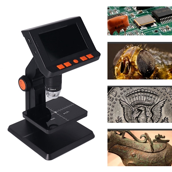 Bärbar HD-skrivbords elektronisk digitalt mikroskop 1000x 4,3 tum LCD digitalt mikroskop med 8 hög ljusstyrka LED-lampor
