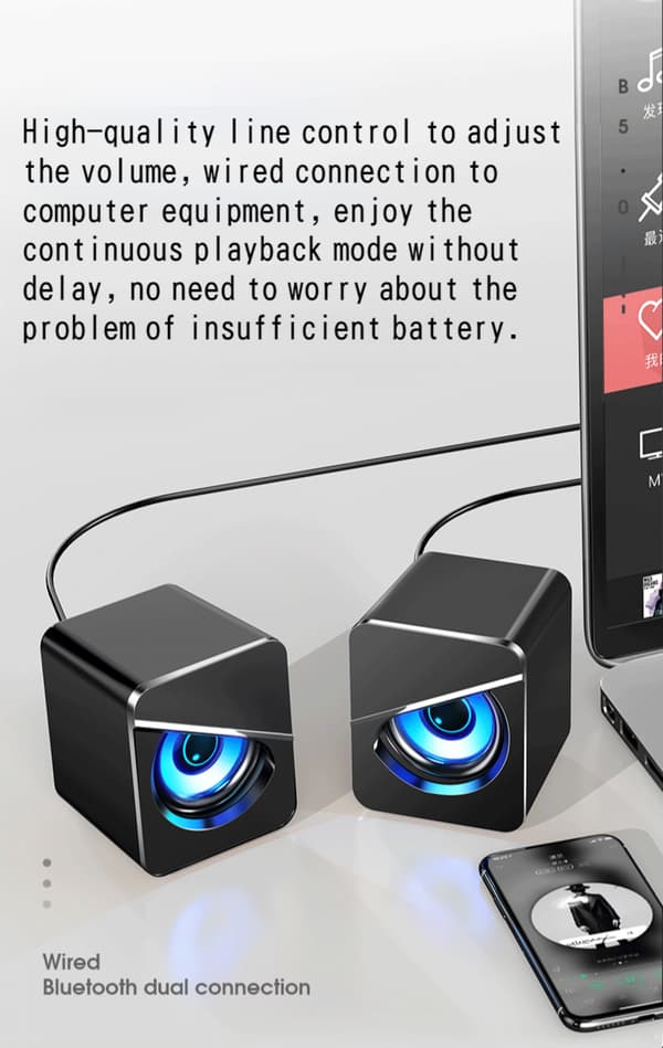 Computerhøjttalere til skrivebord, USB-kablet, til hjemmet, til stationære computere, spil, bærbare computere, subwoofer, lille effektforstærker, opgraderet version, hvid