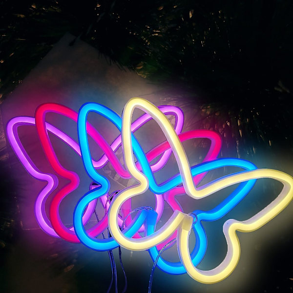 Neon skilte til soveværelse, LED sommerfuglelys, lyserødt skiltlys, pigeværelsesdekorationer, søde billige lamper, børnesommerfugle vægge Luces De Neó