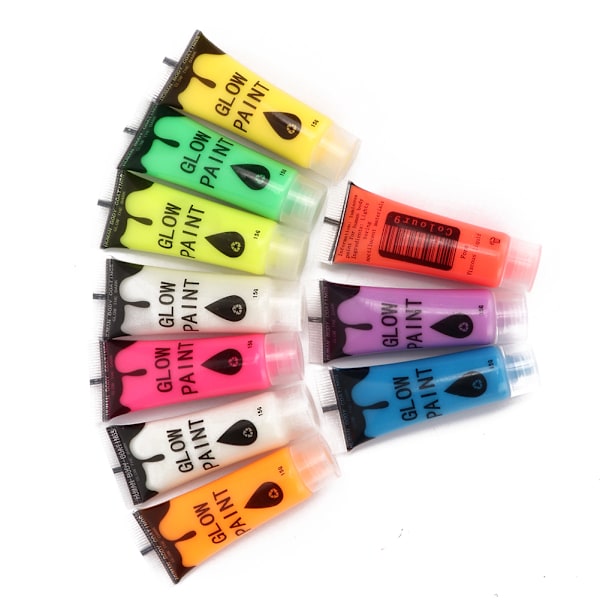 10 stk neglefluorescerende pulver DIY kroppsmaling maling trykk glød lysende verktøy