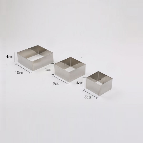 10/8/6CM rätvinklig fyrkantig rostfri mousse ring tårta form 3-delad bakform (10CM: längd 4 tum 8CM: 3 tum 6CM: 2 tum )