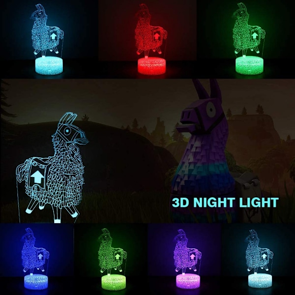 3D Nattlampa med 7 Färgväxlande Bas - Sval Nattlampa för Barn, Födelsedag, Jul, Semesterpresent (Lama Crackle Bas)