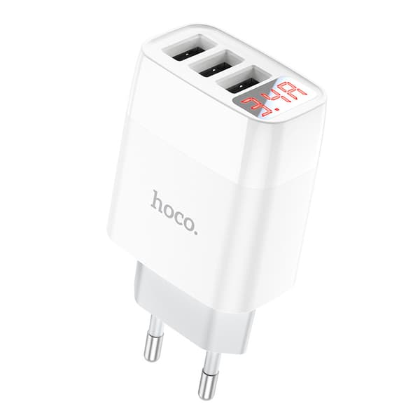hoco. C93A trefas digital display laddare för Apple Android typ-c mobiltelefon tre USB-laddning