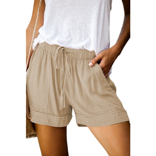 Casual Short Comfy Dragsko, elastisk midja sommarshorts med fickor för kvinnor --- Khaki (Storlek 5XL)