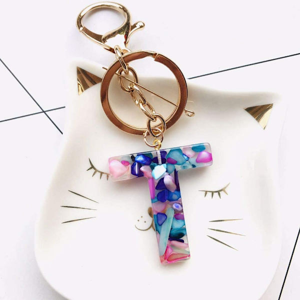 1 stk. nøglering flerfarvet bogstav A - Z initial bogstav harpiks nøglering, tilbehør sød premium taske charm