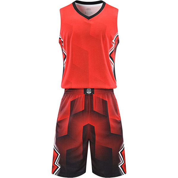 Baskettröjor och shorts för herrar Laguniformer med fickor Träningsdräkter röda—2XS