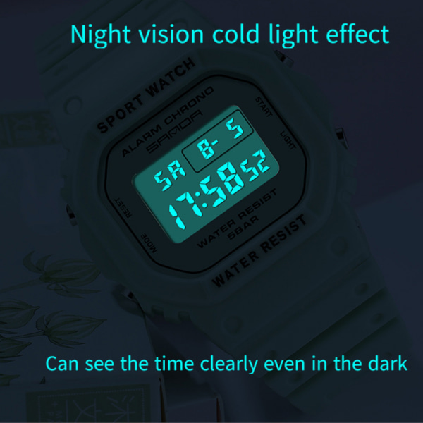 Fyrkantig multifunktionell elektronisk watch, watch 30M vattentät med lysande grönt hartsband