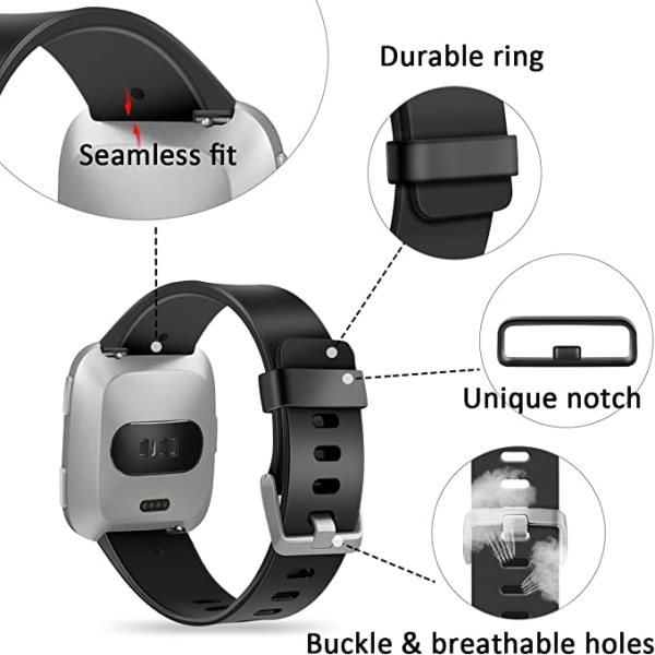 Smartwatch-armbandet är kompatibelt med Fitbit Versa Smartwatch, Versa 2 och Versa Lite se-klockor för kvinnor och män (svart-L)