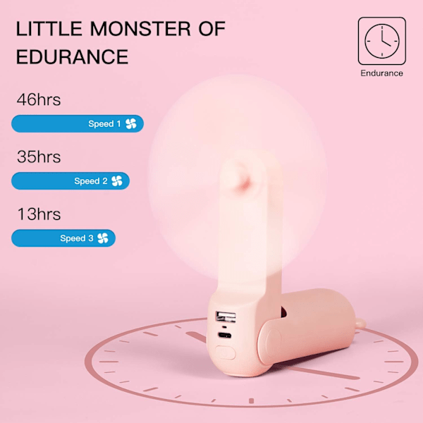 Handhållen fläkt med 4500 mAh Powerbank Max 37 timmars drifttid, fickportabel batteridriven eller USB-driven hopfällbar personlig fläkt, 3 S pink