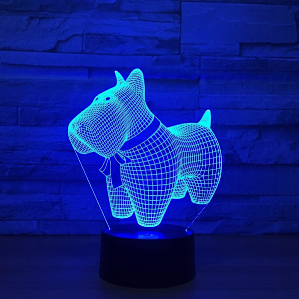 WJ Vacker hundmodell Illusion 3D-lampa Led 7 färger växlande djur 3D visuell LED nattljus för barn leksak present skrivbordslampa