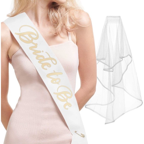 Bachelorette Party Rose Gold Sash + Veil - Bride to Be | Bachelorette Party Decorations Kit - Sash for Bride | Bröllopsdusch presenttillbehör