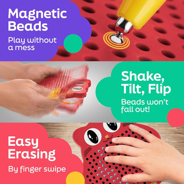 Magneettinen piirustustaulu lapsille ja taaperoille helmillä ja magneettikynällä - Magneettinen matkalelu lentokone- ja automatkoille red