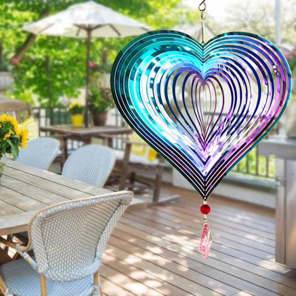 Ulkoilma Metalli 3D Tuulensuojain Riippuva Piha Puutarha Sisustuslahjat Ruostumattomasta Teräksestä Sydänkuvioiset Pyörijät 360° Kiertävällä Gradient Color Heart