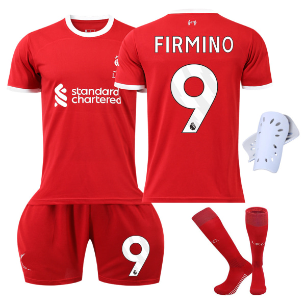 Liverpool Børnefodbolddragt 2023-2024 med Strømper og Knæbeskyttere - Nr. 9 FIRMINO#S No.9 FIRMINO #S