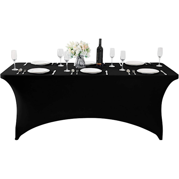 Spandex-dug til 6FT-bord - Universal, monteret strækdug til fest, banket, bryllup og arrangementer - Sort