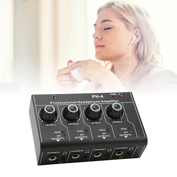 Hovedetelefonforstærker Splitter 4 Kanals Stereo Output RCA Input Mini Switcher 220VAC
