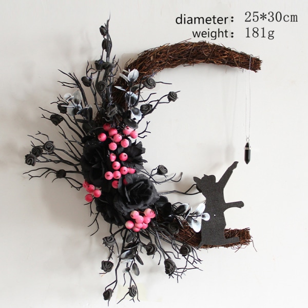 Halloween Måne Katt Girlang Dörrhänge Festival Döda Grenväxter Nymåne Halloween Dekoration Black branch pomegranate fruit 30CM