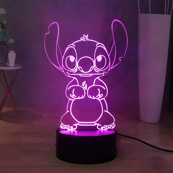 Stitch LED Natlampe, Stitch 7 Farver 3D Akryl Bordlampe, Børneværelse Sove Natlampe Dekoration Lys, USB Fjernbetjening Hom
