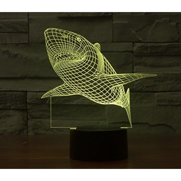 WJ 3D Haj Remote Control 16 Farve Natlys Illusion Akryl LED Bordlampe Sengebordslampe Børns Soveværelse Skrivebordsdekoration Fødselsdagsgaver Legetøj til Børn