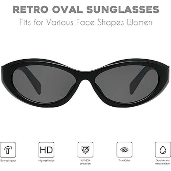 Ovale Cat Eye Solbriller for Kvinner Retro Y2K Stil MS52372 Black