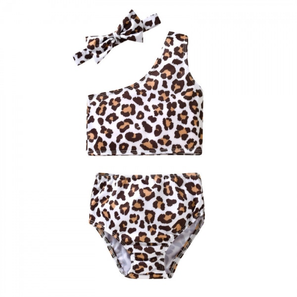 AVEKI Kids Baby Girls 3st Leopard One Shoulder Vest Trosor Bowknot Bikini Set Baddräkt Baddräkt, 6-12 månader, Leopard