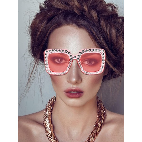 Oversize fyrkantiga gnistrande solglasögon Retro tjocka solglasögon, rosa  f91b | Fyndiq