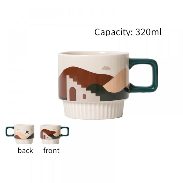 Kaffe kop, retro keramik krus, drikkekop, morgenmad, mælkekop, træk blomsterkop（#2）
