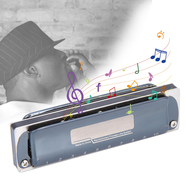 10‑Hul Harmonika Blues B Nøgle Harpe Vind Musikinstrument Begynderøvelse KS‑10BHBlack