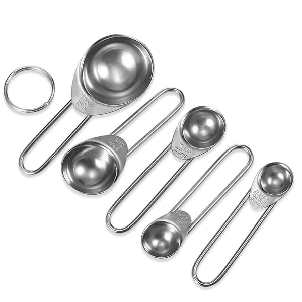 Mätskedar, Rostfritt Stål 5-delad Mätskedar Set - 1/8 tsk, 1/4 tsk, 1/2 tsk, 1 tsk & 1 msk för Mätning av Torra och Flytande Ingredienser
