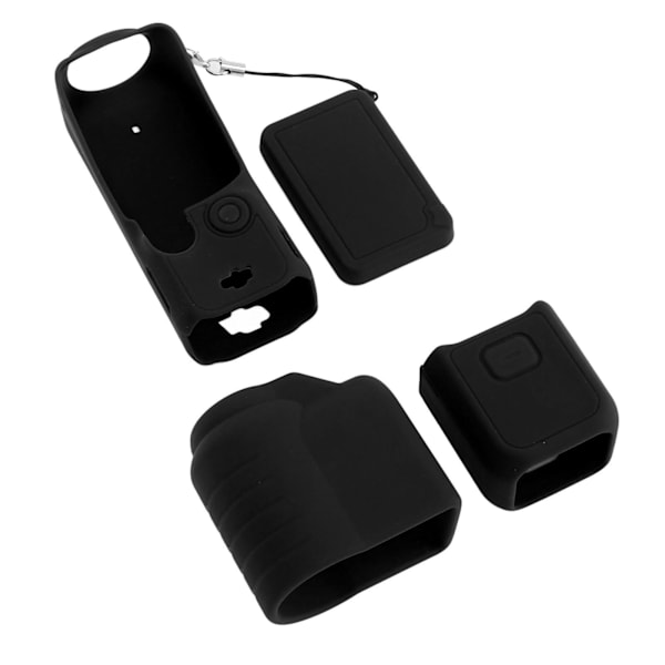 4 i 1 skyddande fodral för Osmo Pocket 3 silikon skärmskydd linsskydd ärm actionkamera tillbehör set med snöre svart