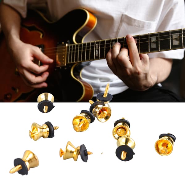 10 st gitarrremsspärrknappar svampstil metalländstift med skruv för elgitarr bas ukulele guld