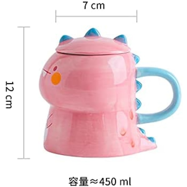 Dinosaurus Pink Muki Kansi 3D Muki Keramiikka Maitomuki Kahvimuki Tee Pari Muki Syntymäpäivälahja (dinosaur pink, 450 ml)