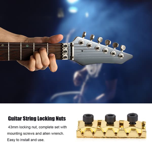 2 stk. 43mm Metal Guitar String Lock Locking Nut til Floyed Rose Style Elektrisk Guitar (Guld)