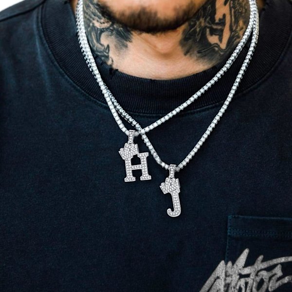 Kruunun alkukirjain A-Z kaulakoru, jäädytetty kirjainriipus 22-24 tuuman ketjulla, miehet naiset Bling Hip Hop aakkoset nimi korut lahja iso D Black