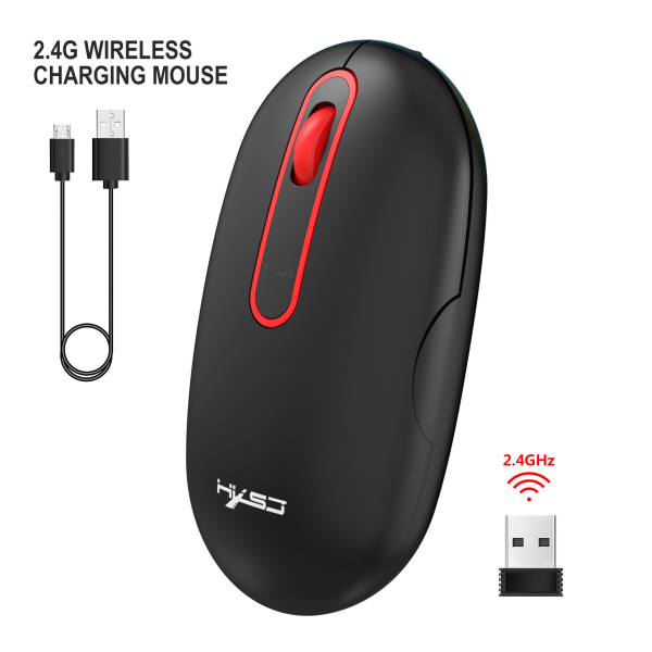 2,4G uppladdningsbar trådlös mus, mute-design, svart mus, lämplig för kontorsspel