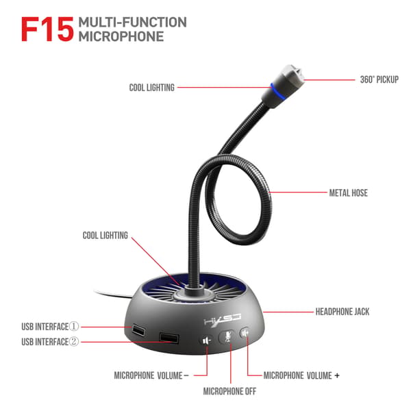 Multifunktionel stemmemikrofon, USB-mikrofon RGB lysende bøjelig, driverfri stemmechat videokonference computermikrofon