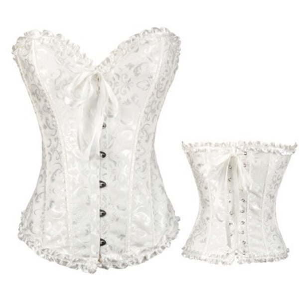 Womens Waist Cincher Lace up Boned Basque Corset Shapewear-White(3XL)